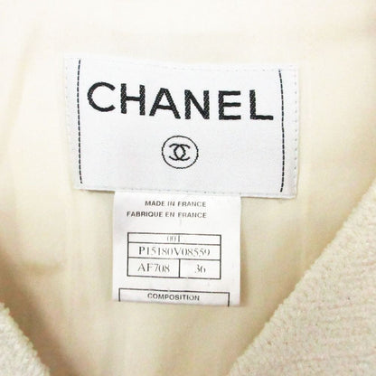 Chanel Tweed Collarless Jacket Blue Leather White — view 6