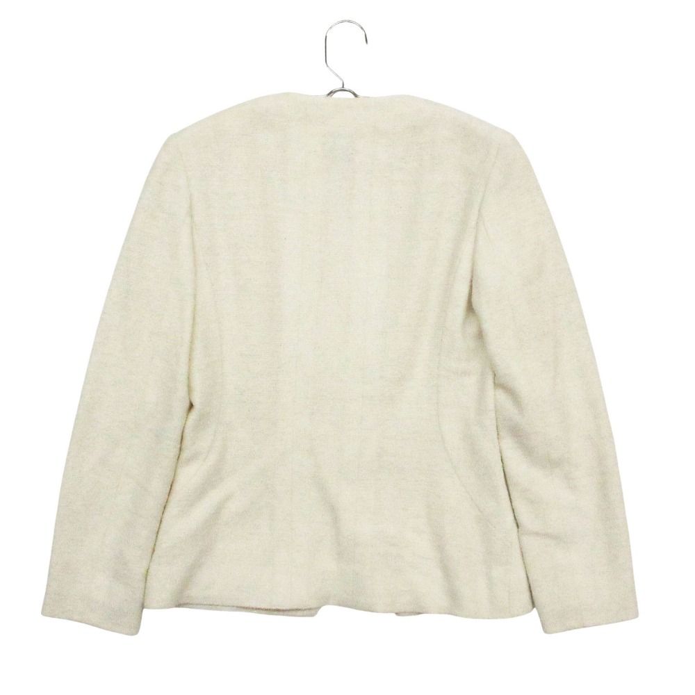 Chanel Tweed Collarless Jacket Blue Leather White — view 2