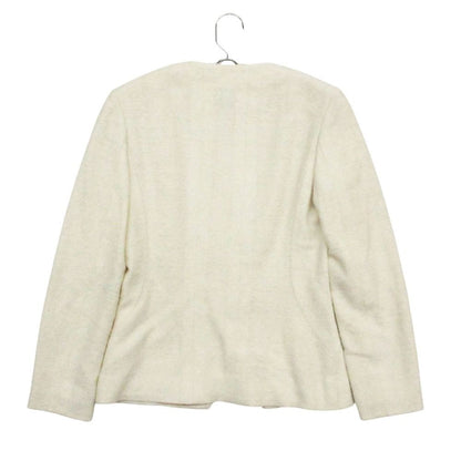 Chanel Tweed Collarless Jacket Blue Leather White — view 2