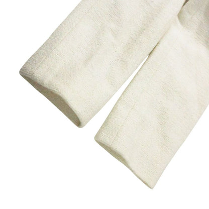 Chanel Tweed Collarless Jacket Blue Leather White — view 8