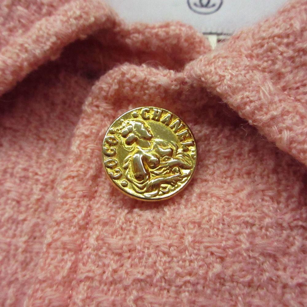 Chanel Vintage Tweed Jacket Cropped Length Gabriel Gold Button Pink — view 7