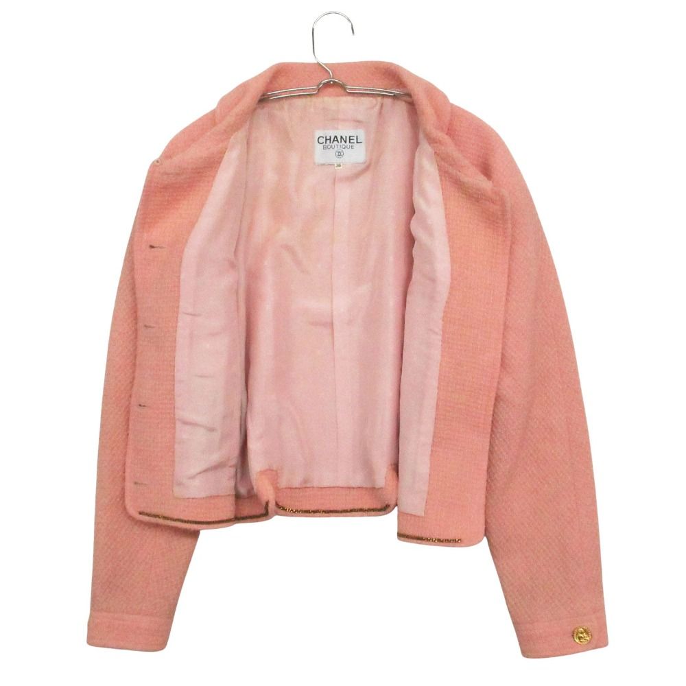 Chanel Vintage Tweed Jacket Cropped Length Gabriel Gold Button Pink — view 5