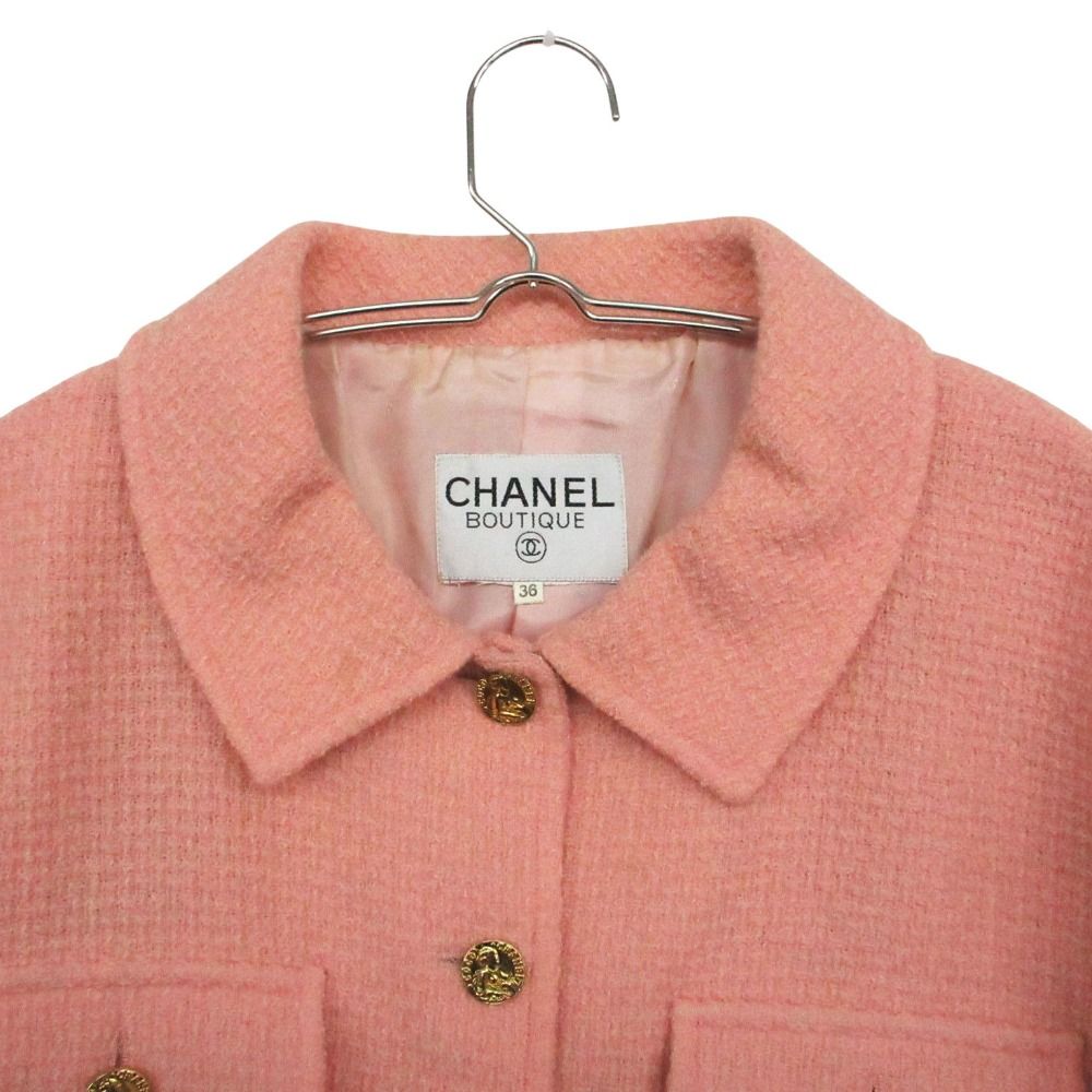 Chanel Vintage Tweed Jacket Cropped Length Gabriel Gold Button Pink — view 4