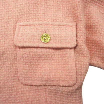 Chanel Vintage Tweed Jacket Cropped Length Gabriel Gold Button Pink — view 6