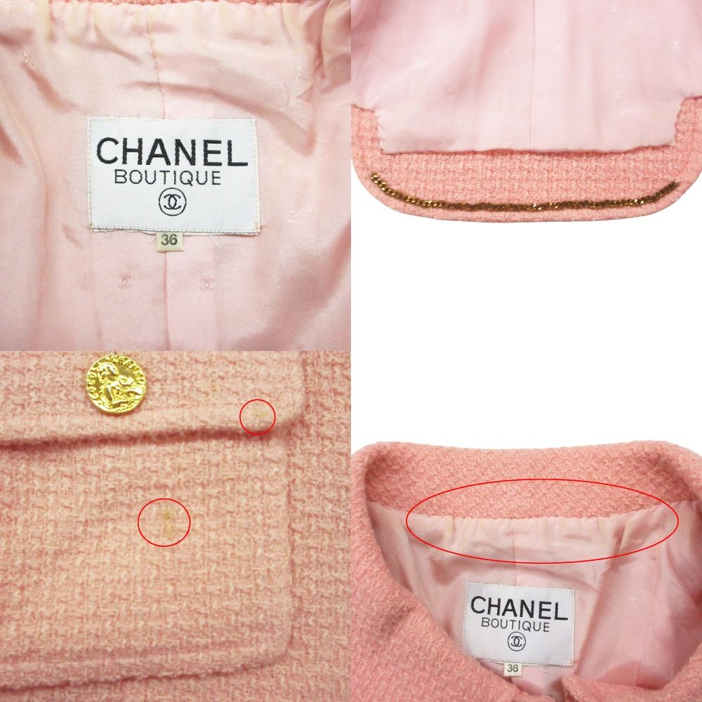 Chanel Vintage Tweed Jacket Cropped Length Gabriel Gold Button Pink — view 9