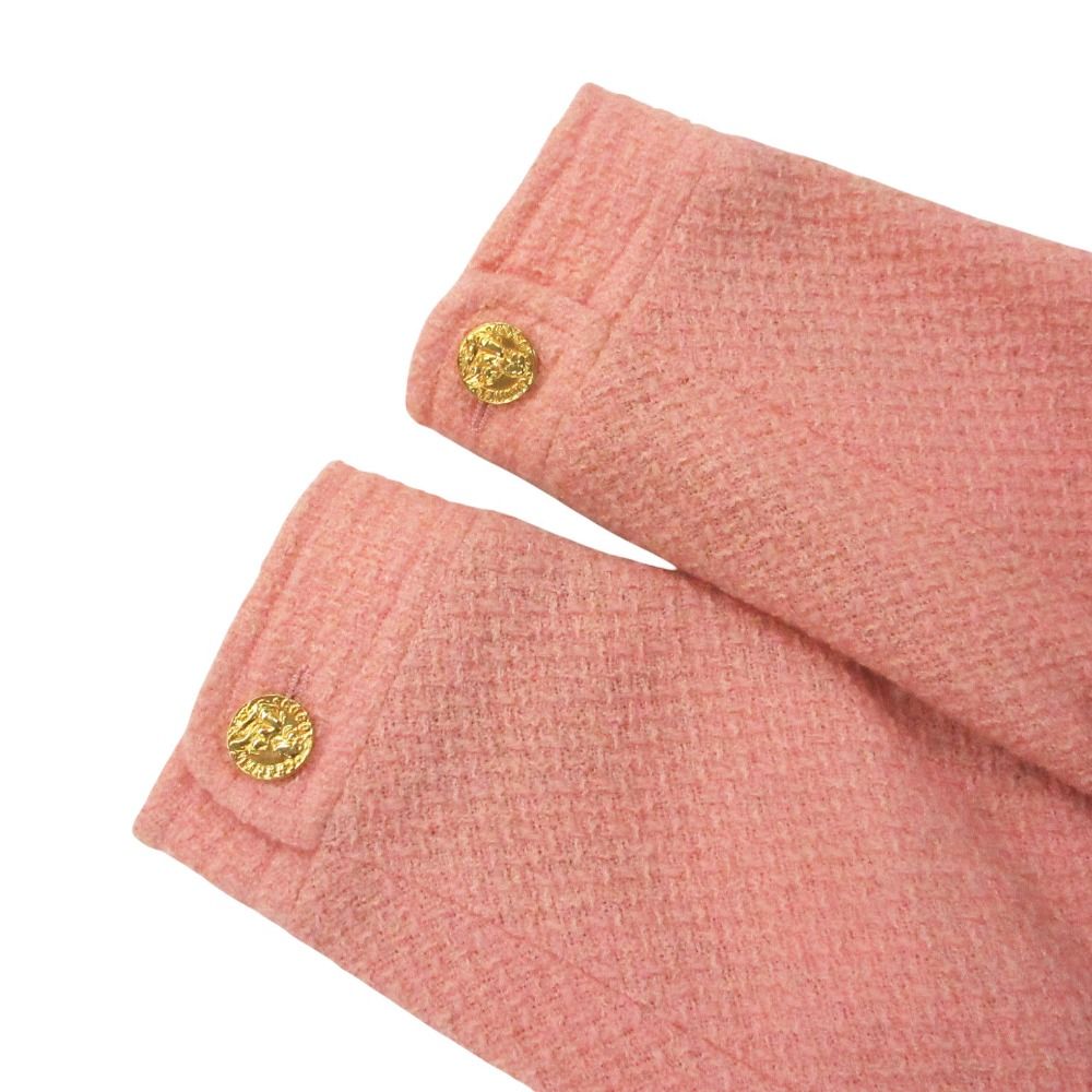 Chanel Vintage Tweed Jacket Cropped Length Gabriel Gold Button Pink — view 8