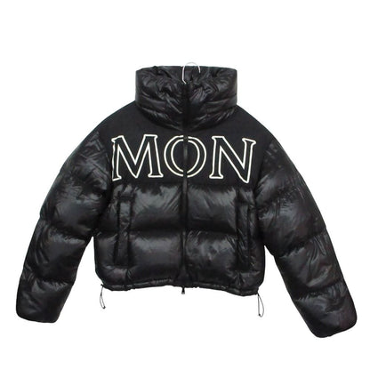 Moncler Gers Down Jacket Short Length Cropped Stand Collar Big Logo Black