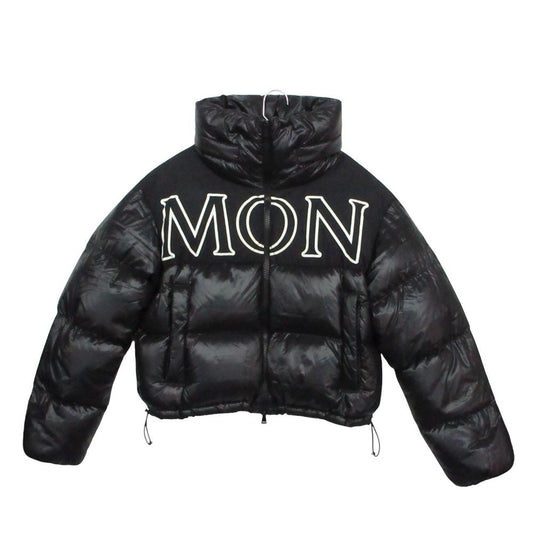Moncler Gers Down Jacket Short Length Cropped Stand Collar Big Logo Black