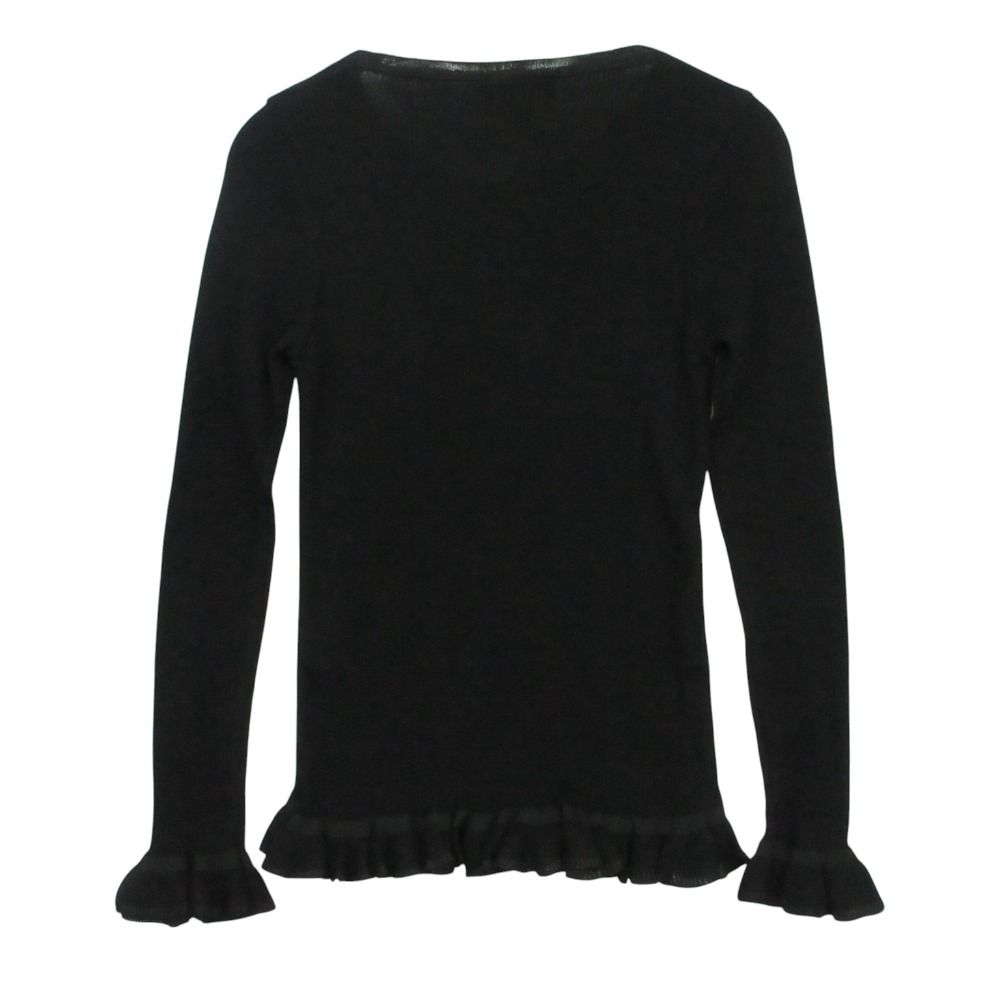 Fendi Vintage Rib Knit Long Sleeve Ruffle Pullover Top Black 44 Sweater — view 2