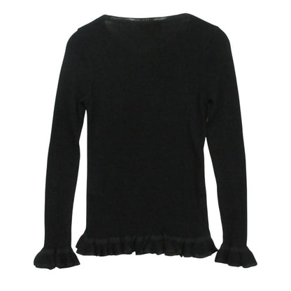 Fendi Vintage Rib Knit Long Sleeve Ruffle Pullover Top Black 44 Sweater — view 2