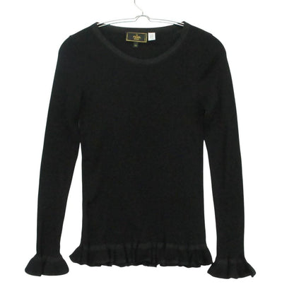 Fendi Vintage Rib Knit Long Sleeve Ruffle Pullover Top Black 44 Sweater