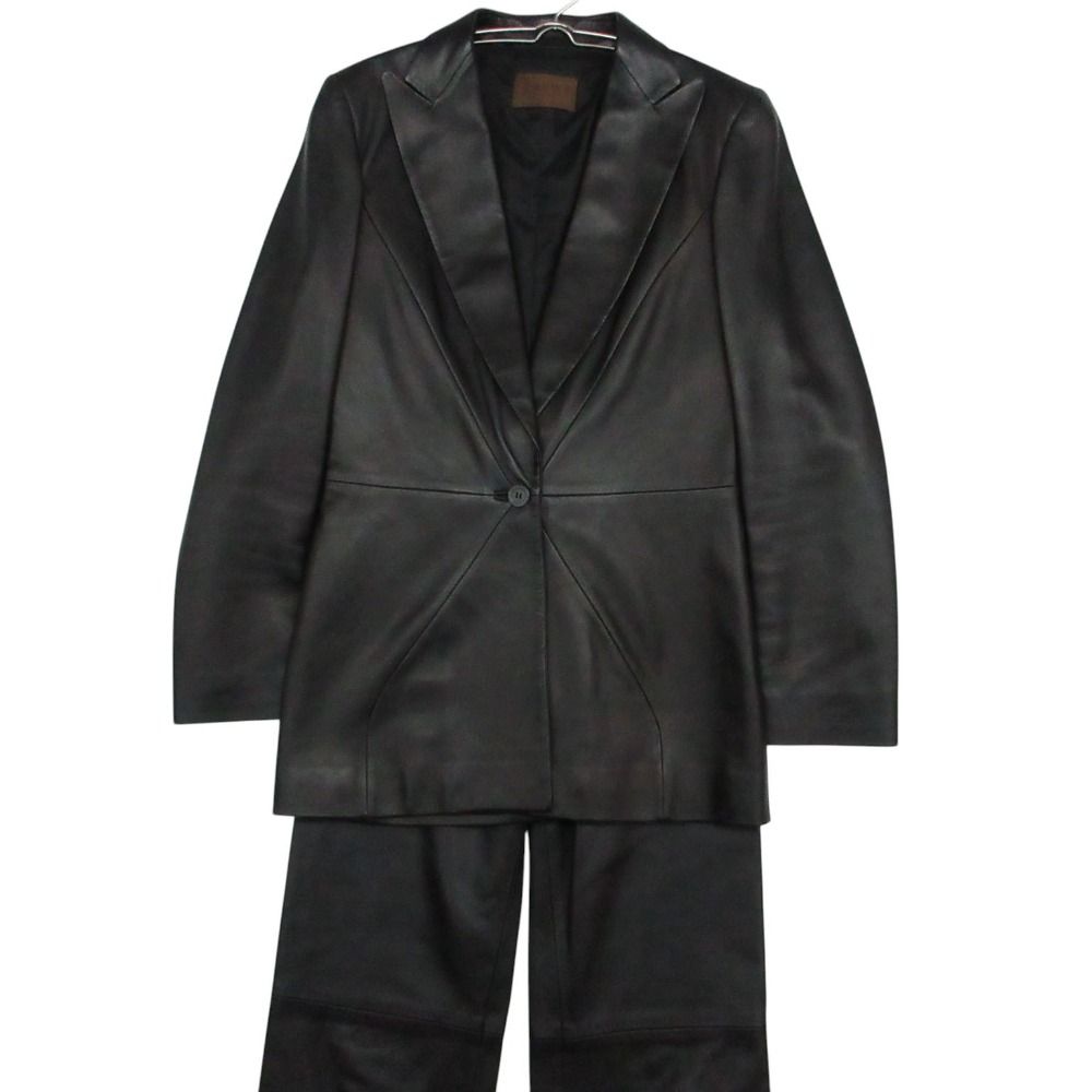 Loewe Set Nappa Leather Jacket Pants Peak Lapel Terre Black 38