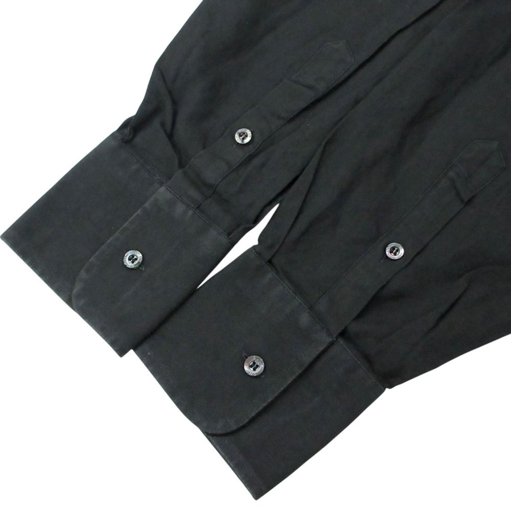 Gucci Long Sleeve Shirt Herringbone Stripe Logo Shell Button Top Black — view 7