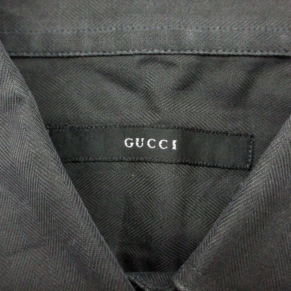 Gucci Long Sleeve Shirt Herringbone Stripe Logo Shell Button Top Black — view 8