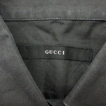 Gucci Long Sleeve Shirt Herringbone Stripe Logo Shell Button Top Black — view 8