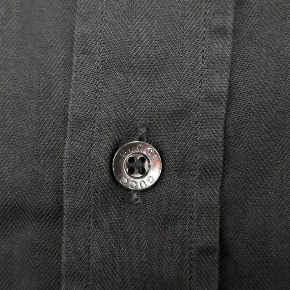 Gucci Long Sleeve Shirt Herringbone Stripe Logo Shell Button Top Black — view 6