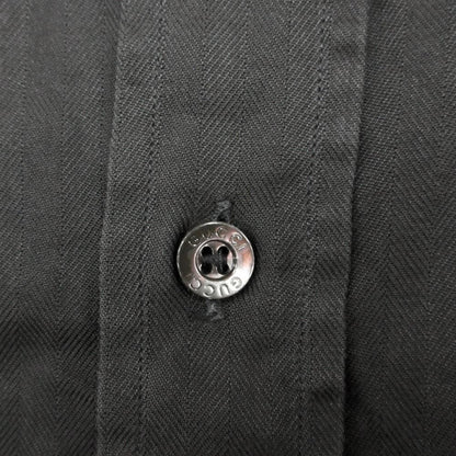 Gucci Long Sleeve Shirt Herringbone Stripe Logo Shell Button Top Black — view 6