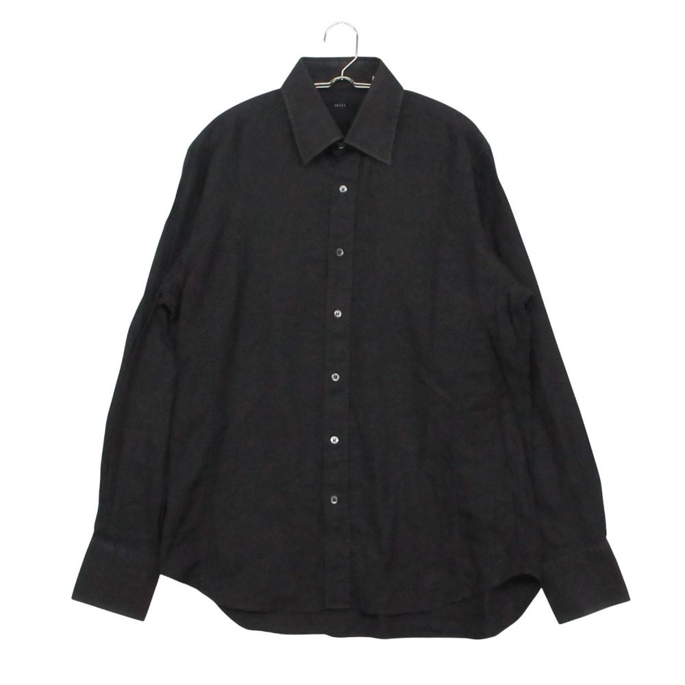 Gucci Long Sleeve Shirt Herringbone Stripe Logo Shell Button Top Black
