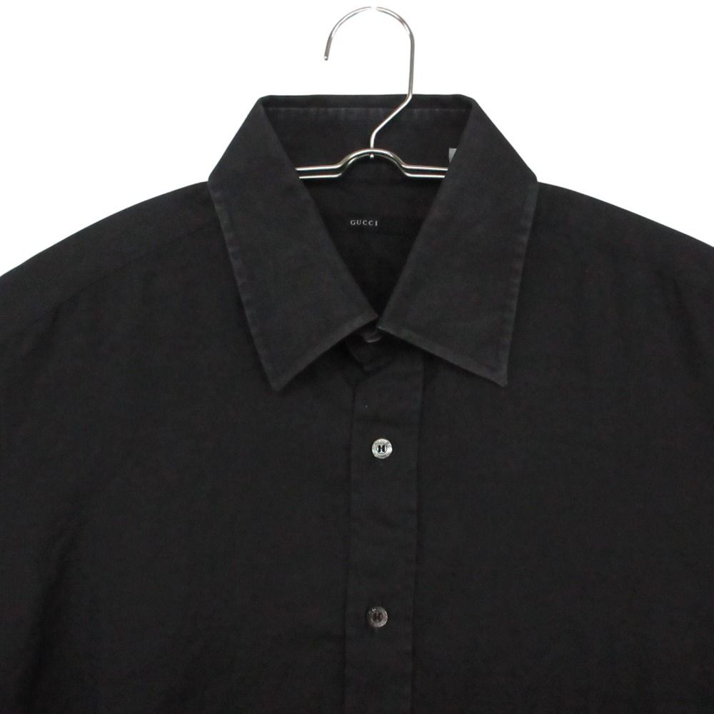 Gucci Long Sleeve Shirt Herringbone Stripe Logo Shell Button Top Black — view 4
