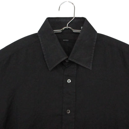 Gucci Long Sleeve Shirt Herringbone Stripe Logo Shell Button Top Black — view 4