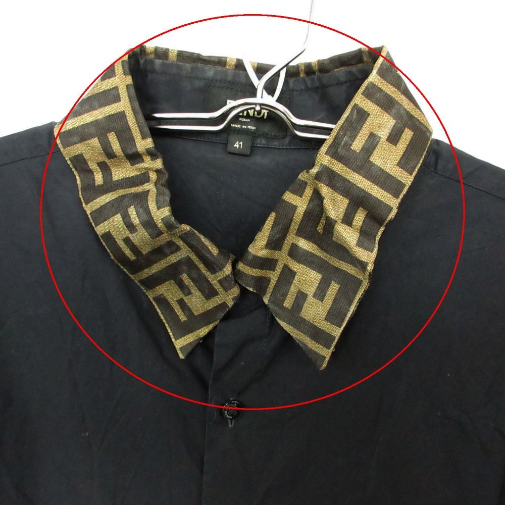 Fendi Long Sleeve Shirt Zucca Pattern FF Silk Switch Top Black 41 — view 3