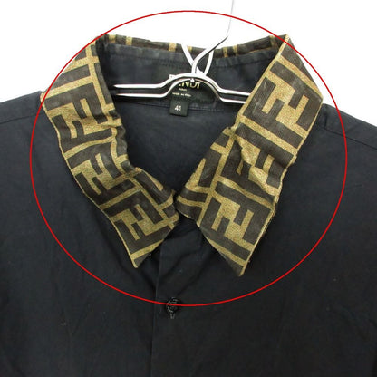 Fendi Long Sleeve Shirt Zucca Pattern FF Silk Switch Top Black 41 — view 3