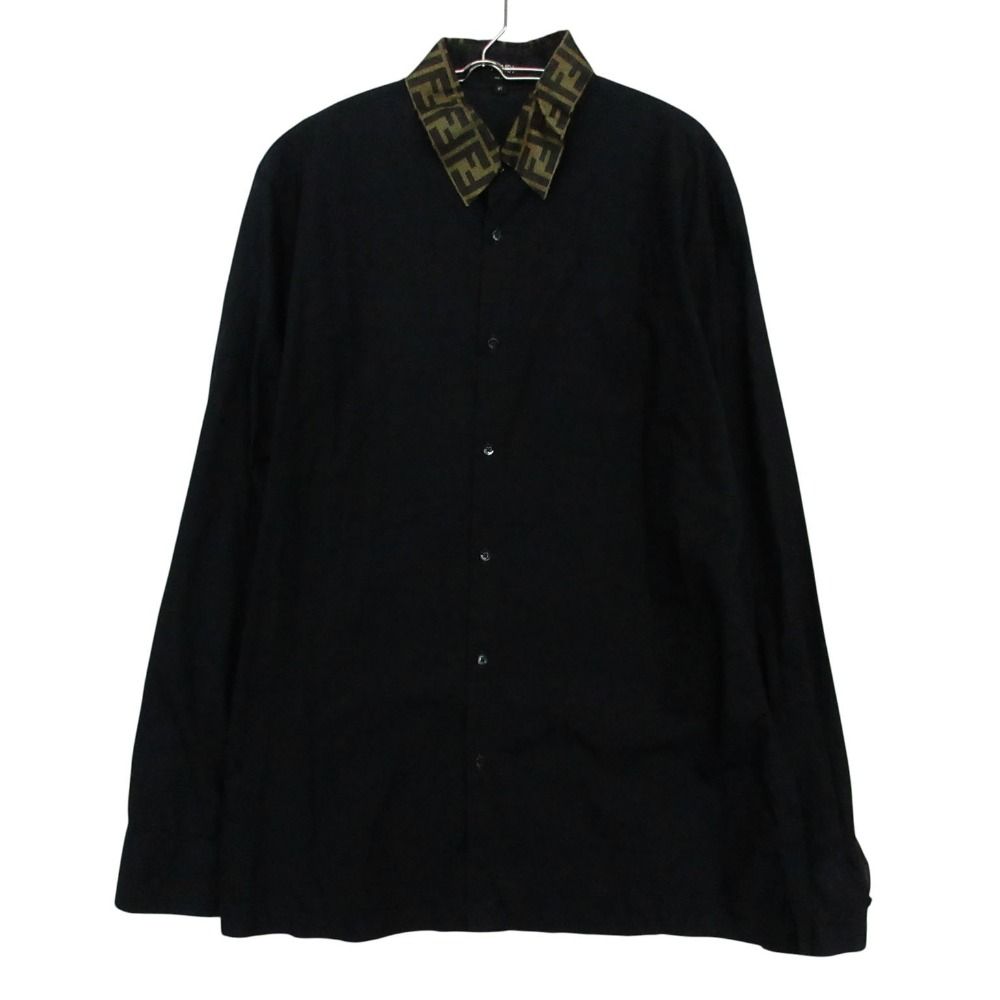 Fendi Long Sleeve Shirt Zucca Pattern FF Silk Switch Top Black 41