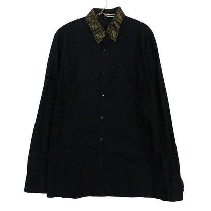 Fendi Long Sleeve Shirt Zucca Pattern FF Silk Switch Top Black 41