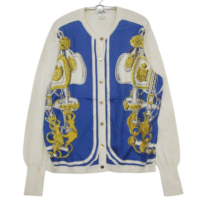 Hermes Vintage Twill Lane Cardigan Long Sleeve Silk Contrast Scarf Pattern Brid