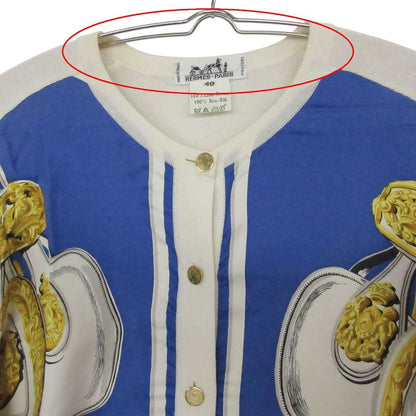 Hermes Vintage Twill Lane Cardigan Long Sleeve Silk Contrast Scarf Pattern Brid — view 3