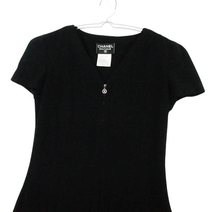 Chanel Vintage Dress Short Sleeve CC Logo Zip Up Black 36 — view 3