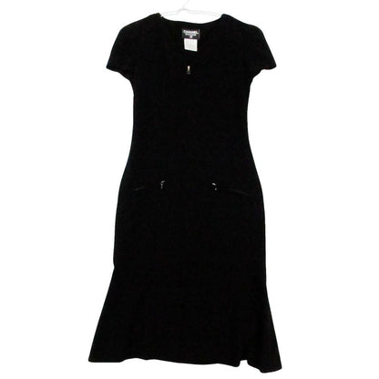 Chanel Vintage Dress Short Sleeve CC Logo Zip Up Black 36