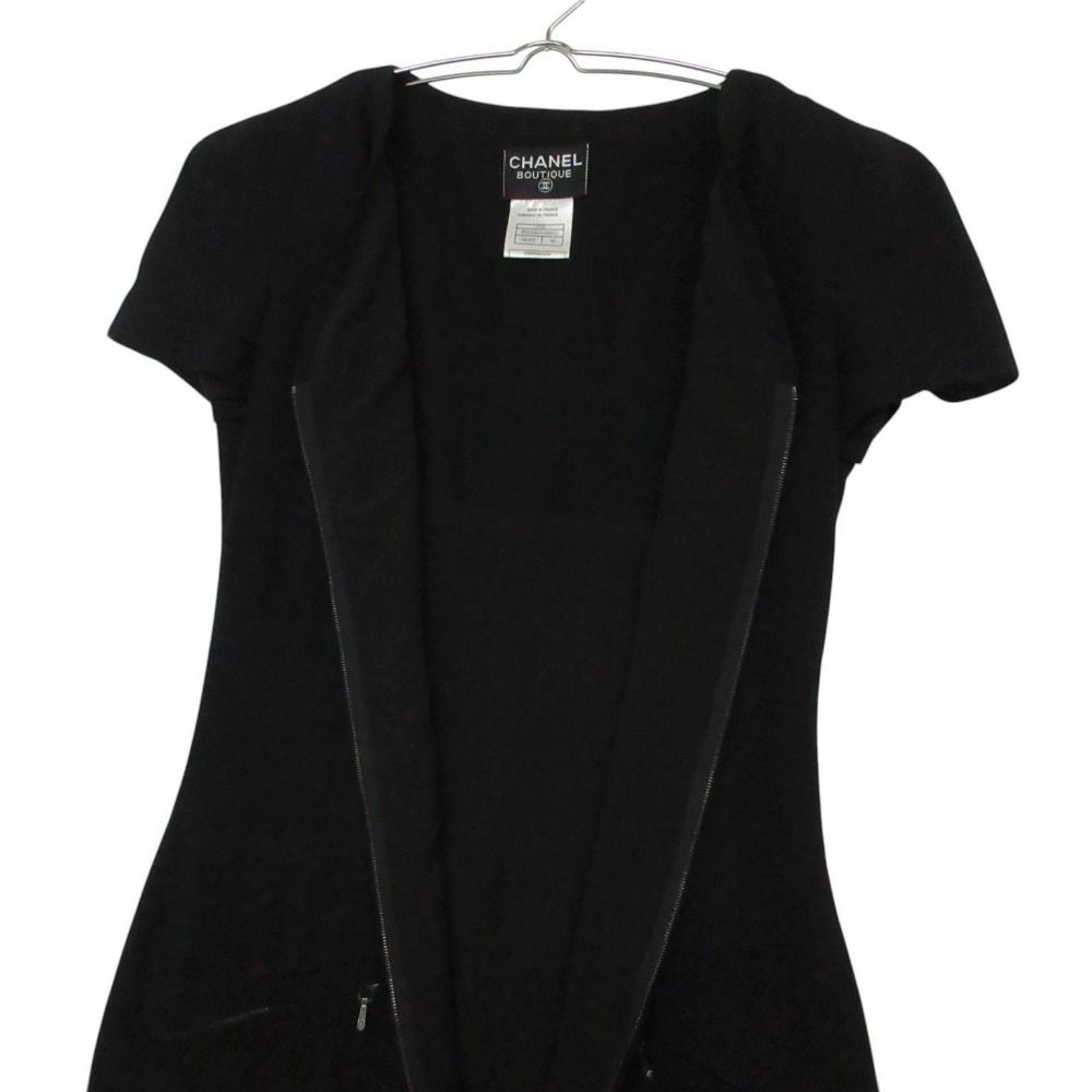 Chanel Vintage Dress Short Sleeve CC Logo Zip Up Black 36 — view 6
