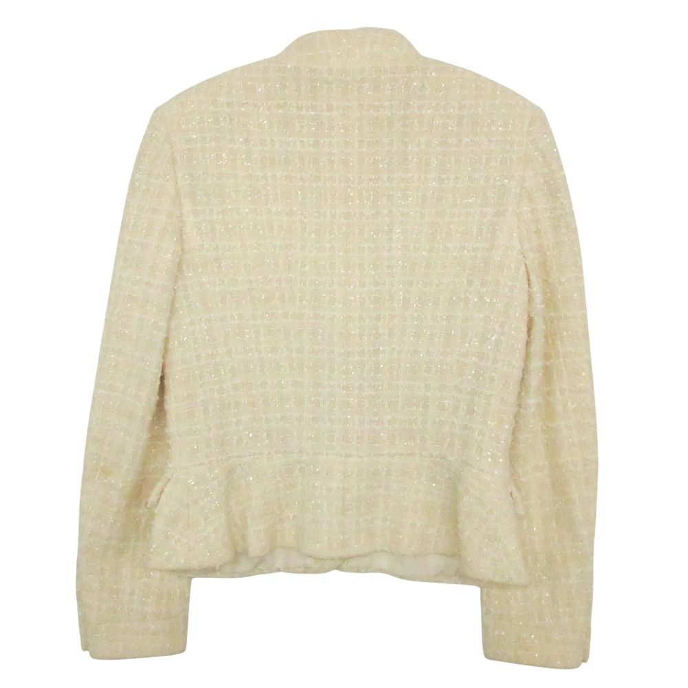 Chanel Vintage Tweed Collarless Jacket Blue Leather CC Logo Mirror Button 4 — view 2