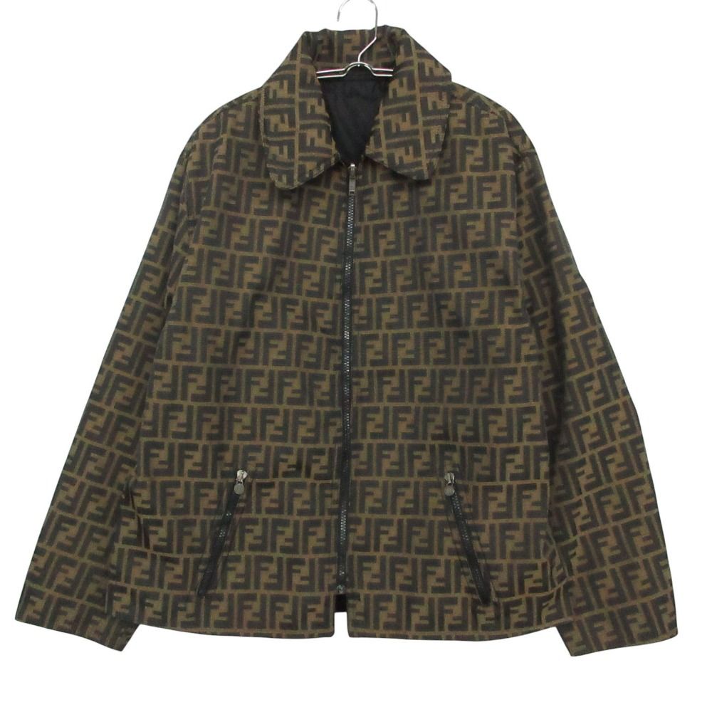 Fendi Vintage Zucca Pattern Reversible Jacket Logo Zip Up Brown 44