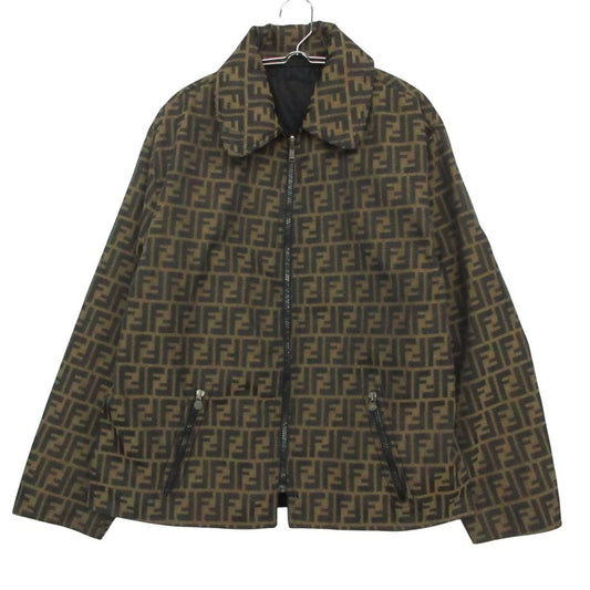 Fendi Vintage Zucca Pattern Reversible Jacket Logo Zip Up Brown 44