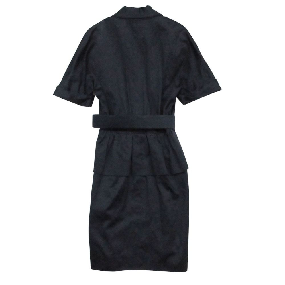 Chanel Vintage Dress Short Sleeve Shawl Collar Camellia Gold Button Tulip Skirt — view 2