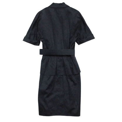 Chanel Vintage Dress Short Sleeve Shawl Collar Camellia Gold Button Tulip Skirt — view 2