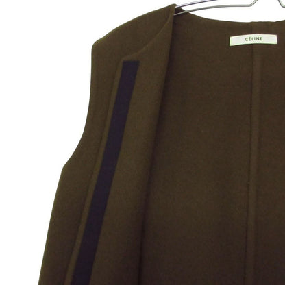Celine by Phoebe Philo Era Cashmere Long Vest Cardigan Coat Sleeveless Khaki 34 — view 5