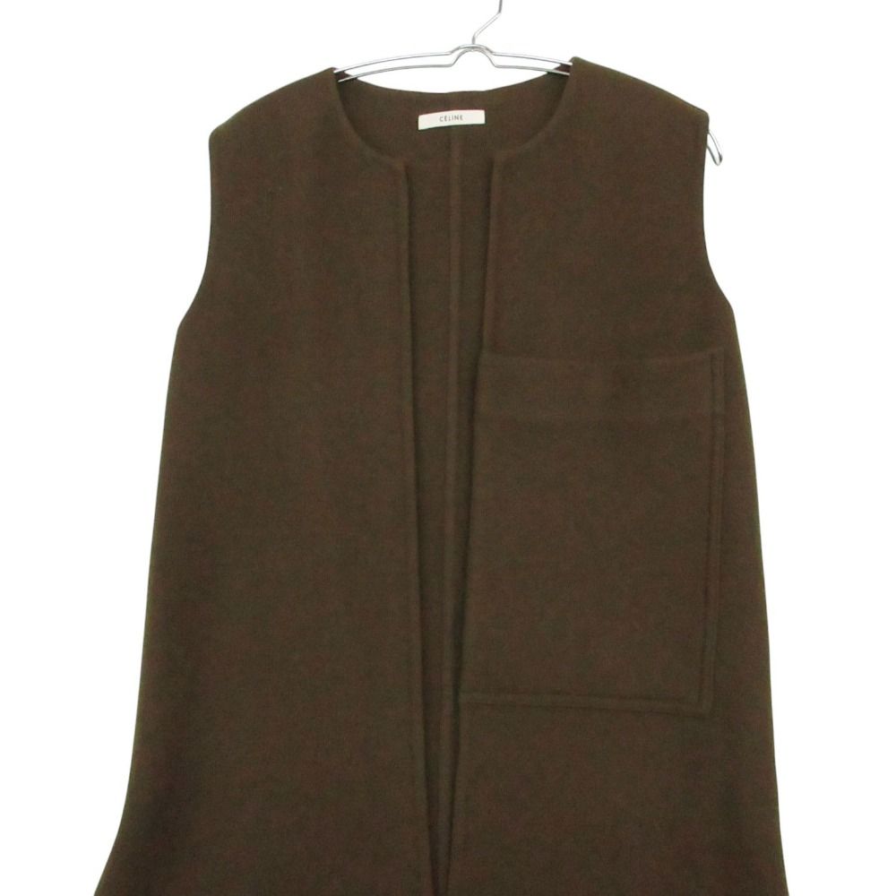 Celine by Phoebe Philo Era Cashmere Long Vest Cardigan Coat Sleeveless Khaki 34 — view 3