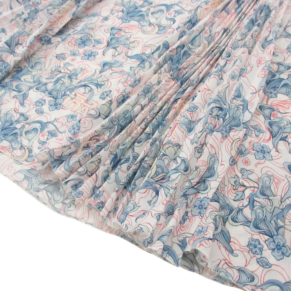 Prada Skirt Pleated Flare Floral Logo All Over Blue — view 4