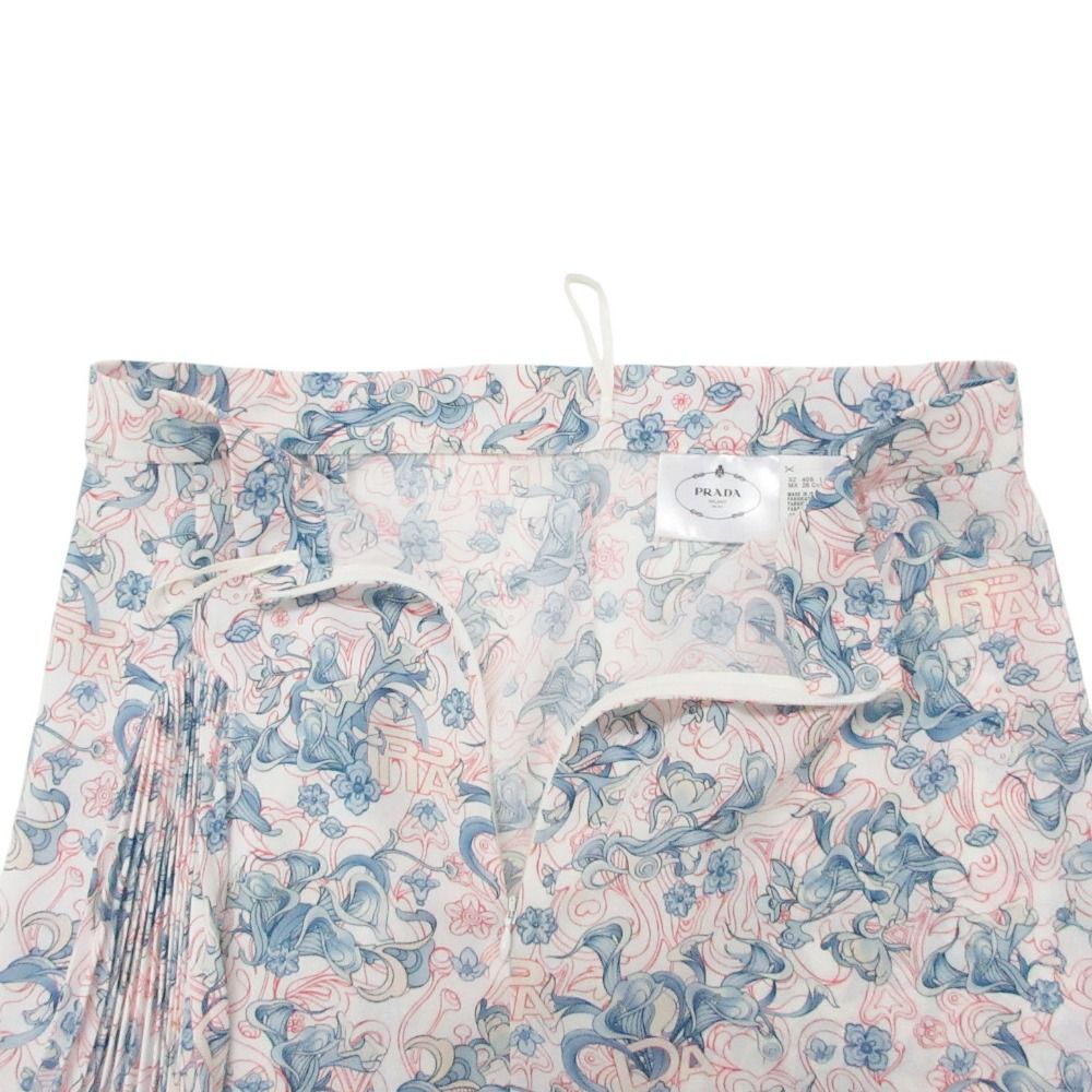 Prada Skirt Pleated Flare Floral Logo All Over Blue — view 3