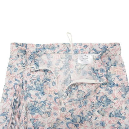 Prada Skirt Pleated Flare Floral Logo All Over Blue — view 3