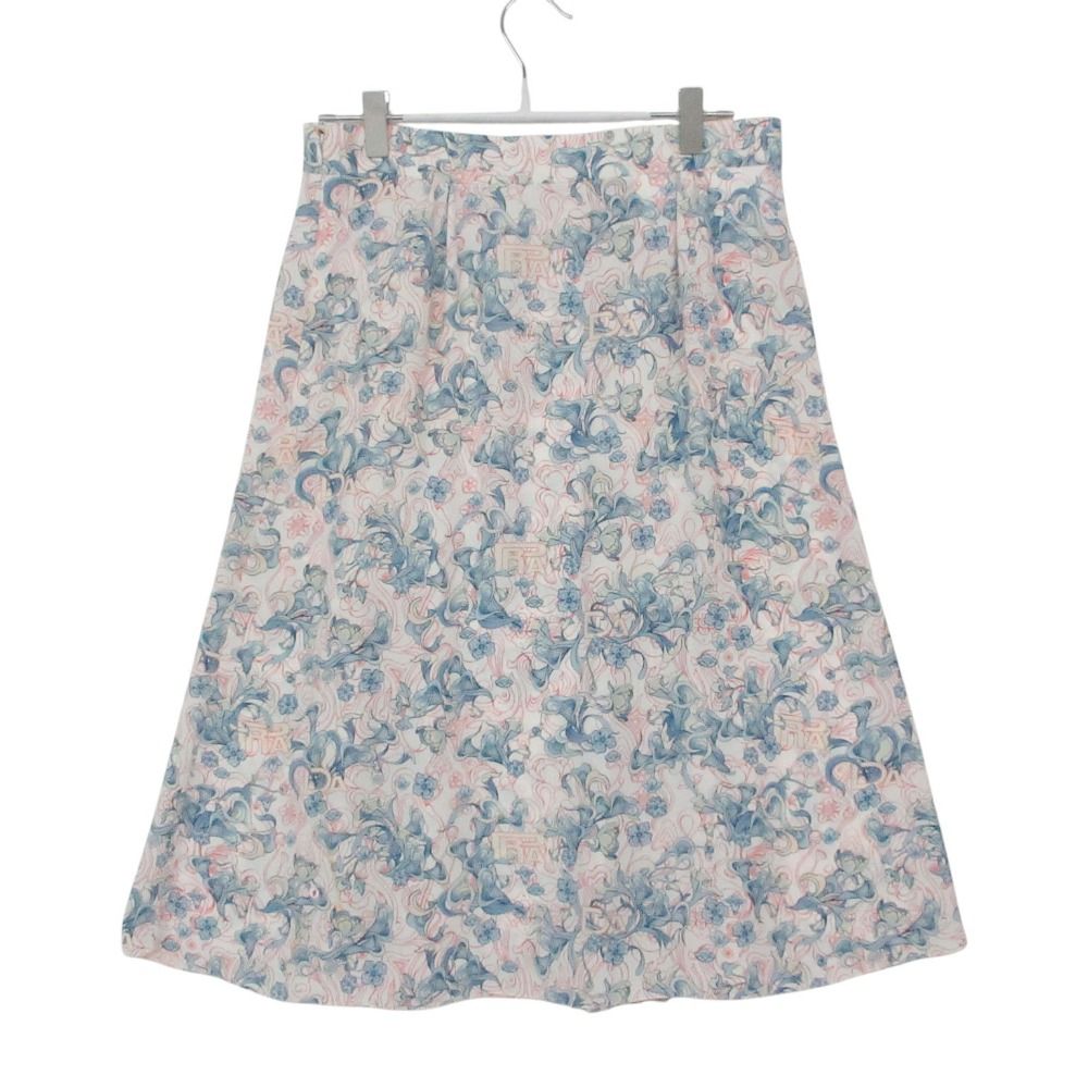 Prada Skirt Pleated Flare Floral Logo All Over Blue — view 2