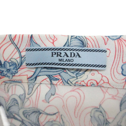 Prada Skirt Pleated Flare Floral Logo All Over Blue — view 7