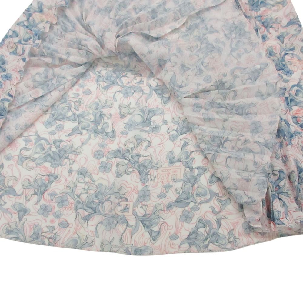 Prada Skirt Pleated Flare Floral Logo All Over Blue — view 5