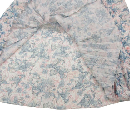 Prada Skirt Pleated Flare Floral Logo All Over Blue — view 5