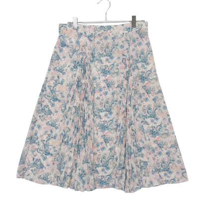 Prada Skirt Pleated Flare Floral Logo All Over Blue