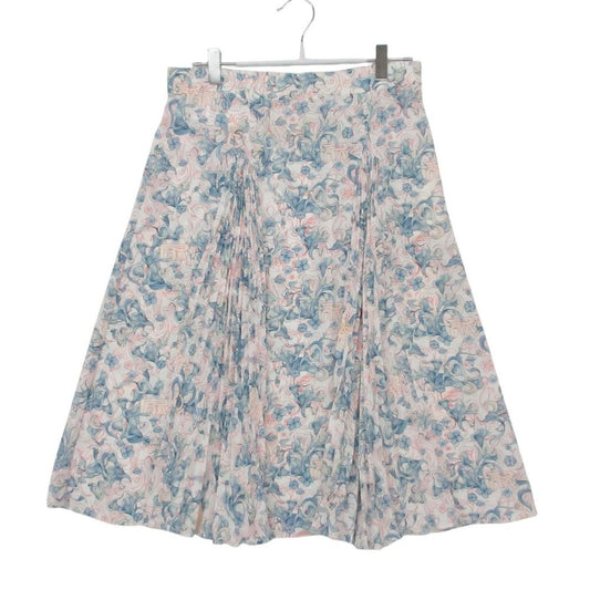 Prada Skirt Pleated Flare Floral Logo All Over Blue
