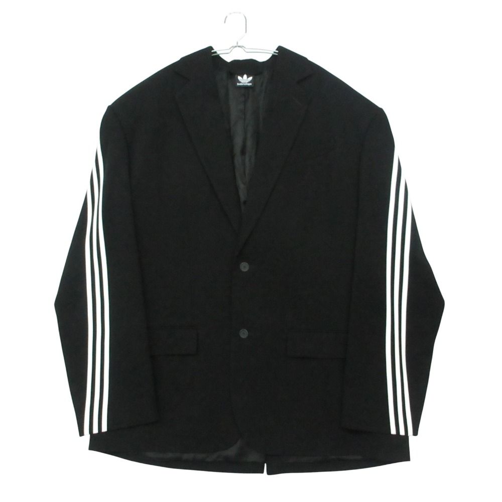 Balenciaga Adidas Side Sleeve Stripe Oversize Tailored Jacket Blue Leather